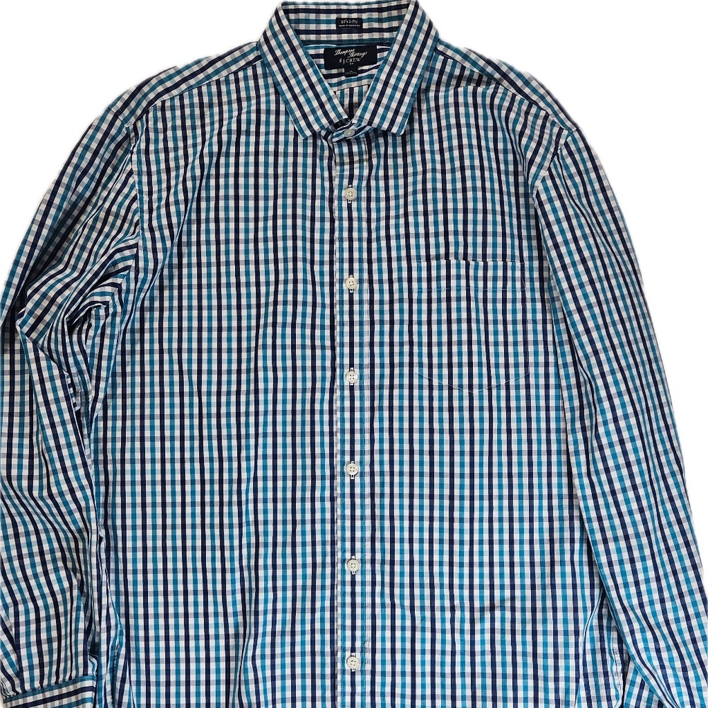 J Crew Shirt Mens XL Blue Green Plaid Thompson Shirtings Button Down Casual